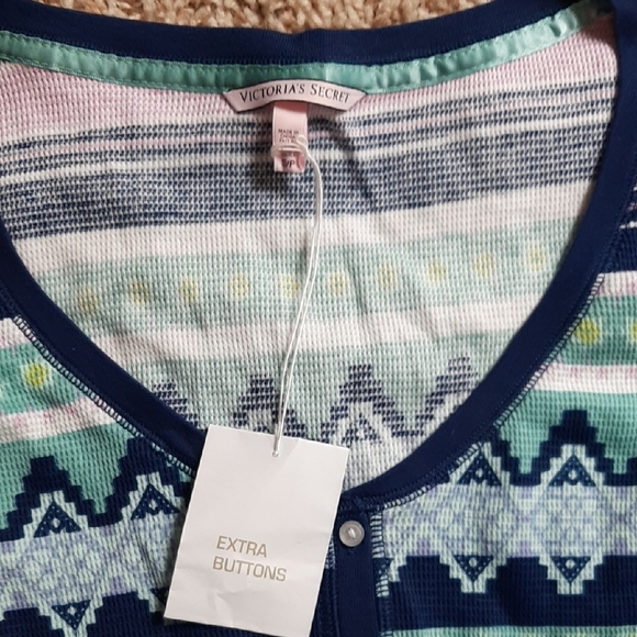 Victorias Secret Blue and Pink Pajama Set with Geometric Print - Picture 3 of 5